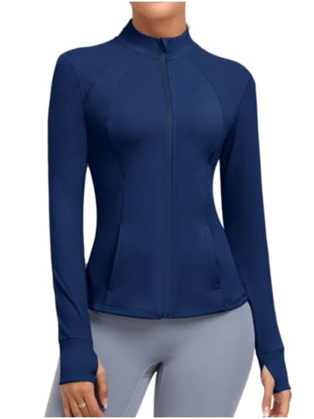 Zip Up Athletic Jacket with Pockets Thumb Holes Yoga Running
